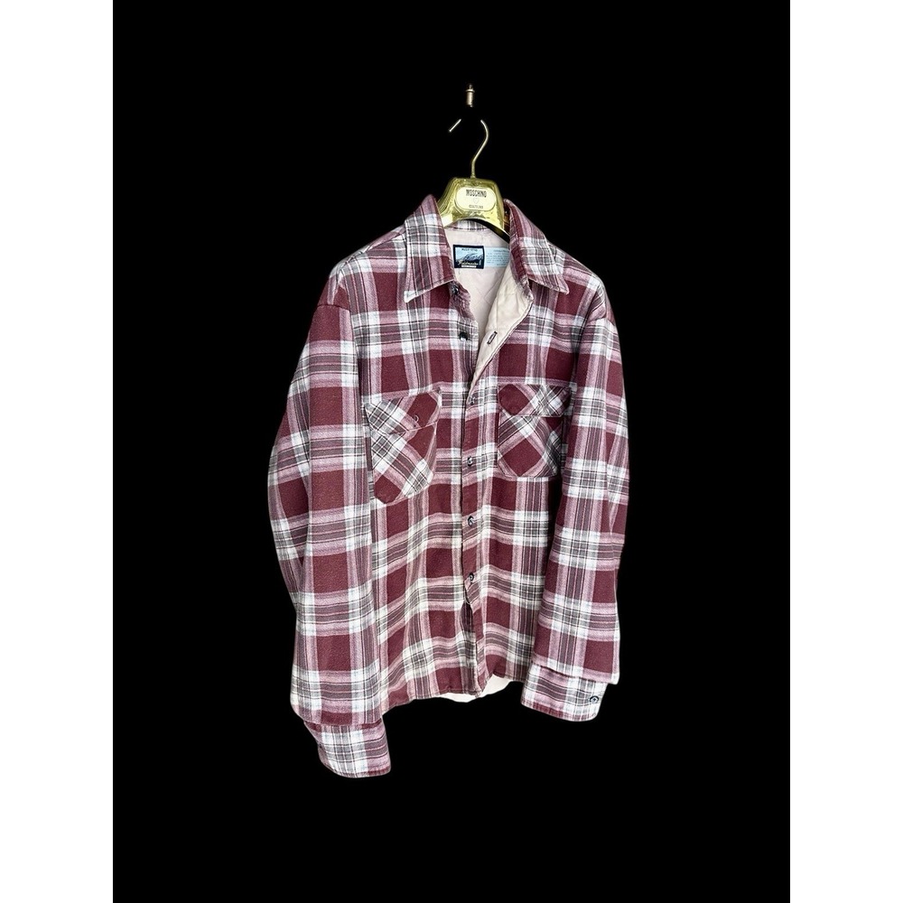 Vintage 70s Fieldmaster Shirt Jacket XL Red Plaid Flannel Lined USA Made *flaw